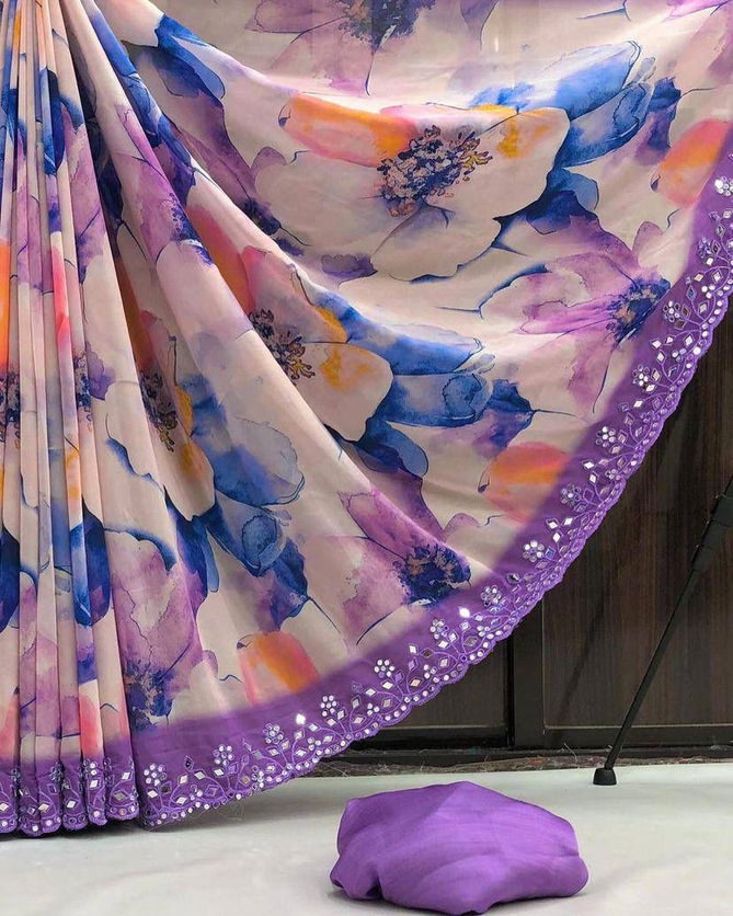 SF 746 Real Stone Work Georgette Digital Printed Sarees Wholesale Shop In Surat